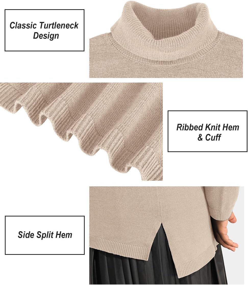 CARCOS Plus Size Sweaters for Women Solid Turtleneck Sweater Long Sleeve Pullover Tops Casual Split Hem Knit Shirts - Image 5