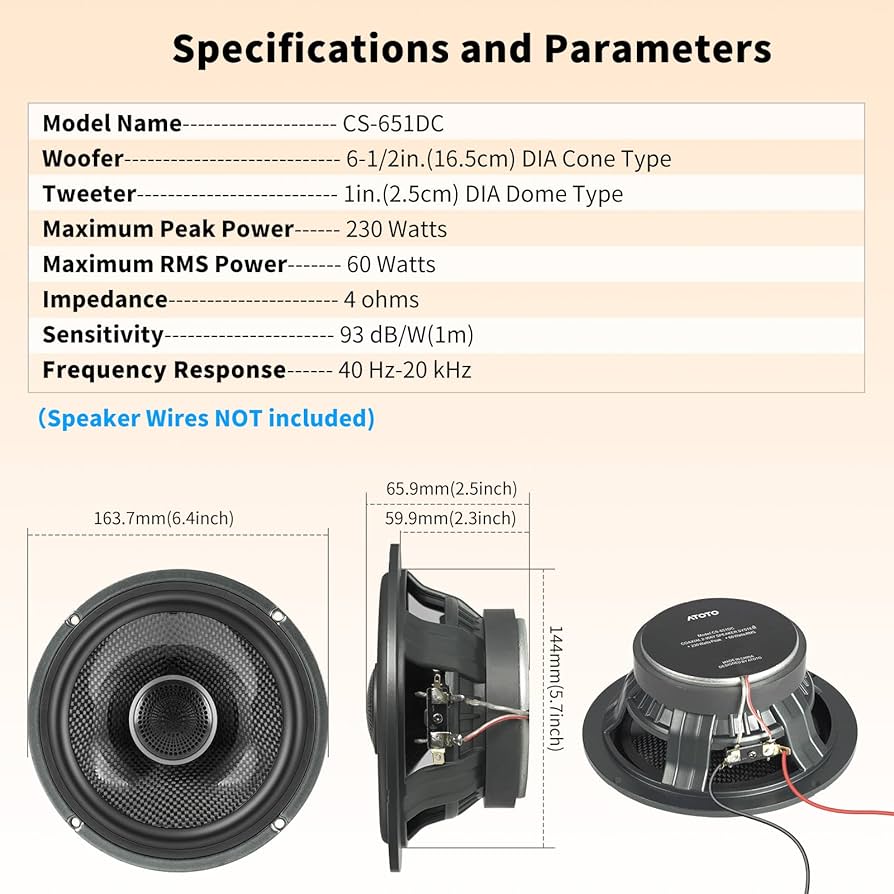 ATOTO ウーファー Amazon.com: ATOTO CS-651DC 2-Way Car Coaxial Speakers 6.5