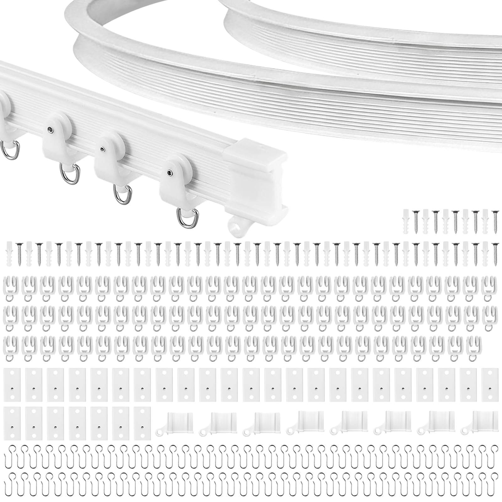 Binario flessibile per tenda da soffitto, 10 m, con ruote silenziose, ideale per finestre della doccia, divisori per camper, privacy e decorazione per la casa, bianco
