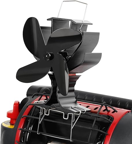 Ventilador de estufa de leña alimentado por calor, ventilador de chimenea de 4 aspas con soporte compatible con calentador Buddy, ventilador de