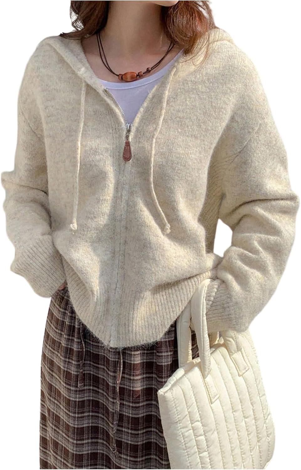 SOLY HUX Women's Hooded Zip Up Cardigan Lightweight Long Sleeve Knit Sweater Jacket Outerwear