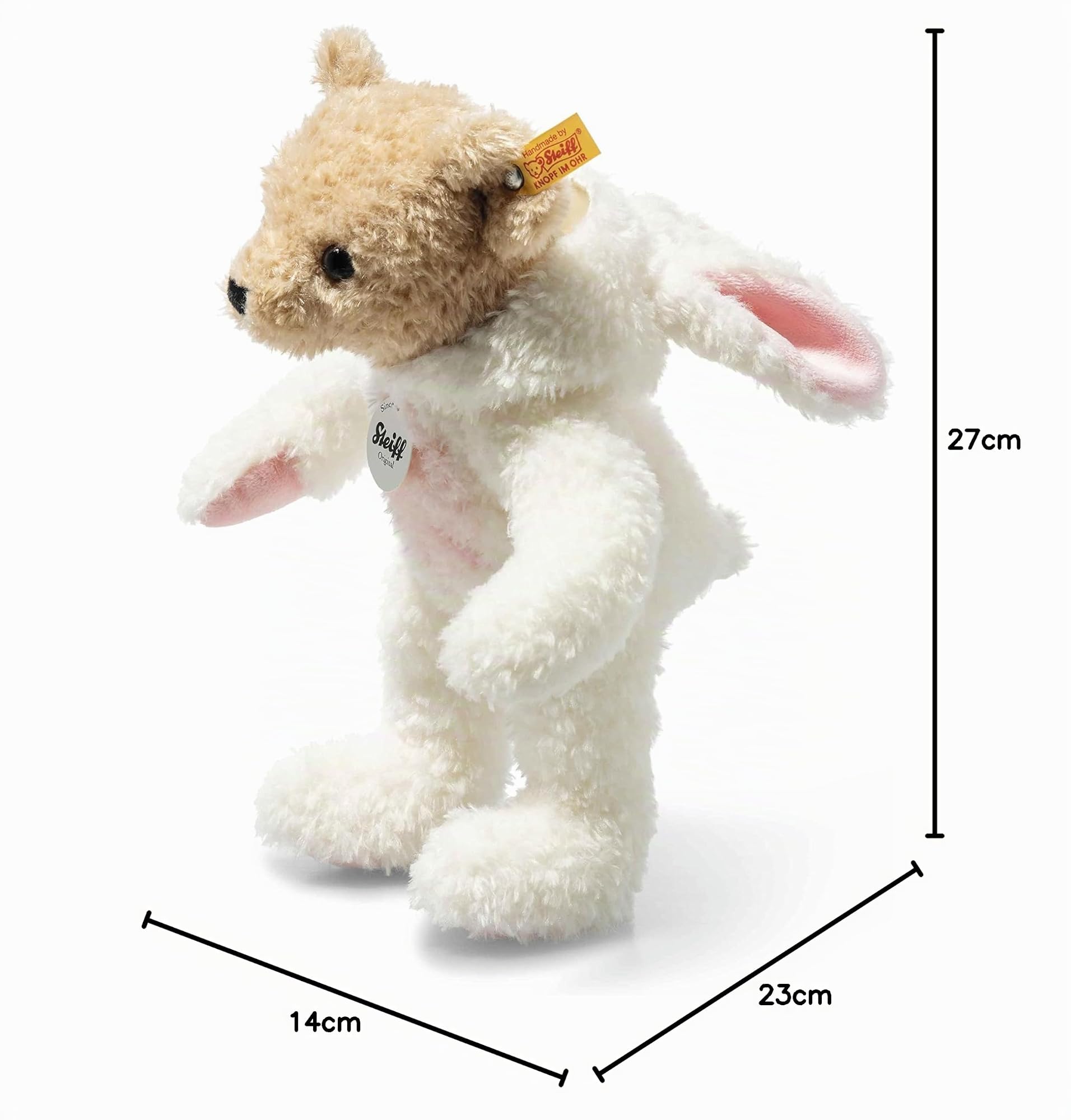 Steiff 114052 Hoodie-Teddybär Hase 27cm, Weiss, Whisper White
