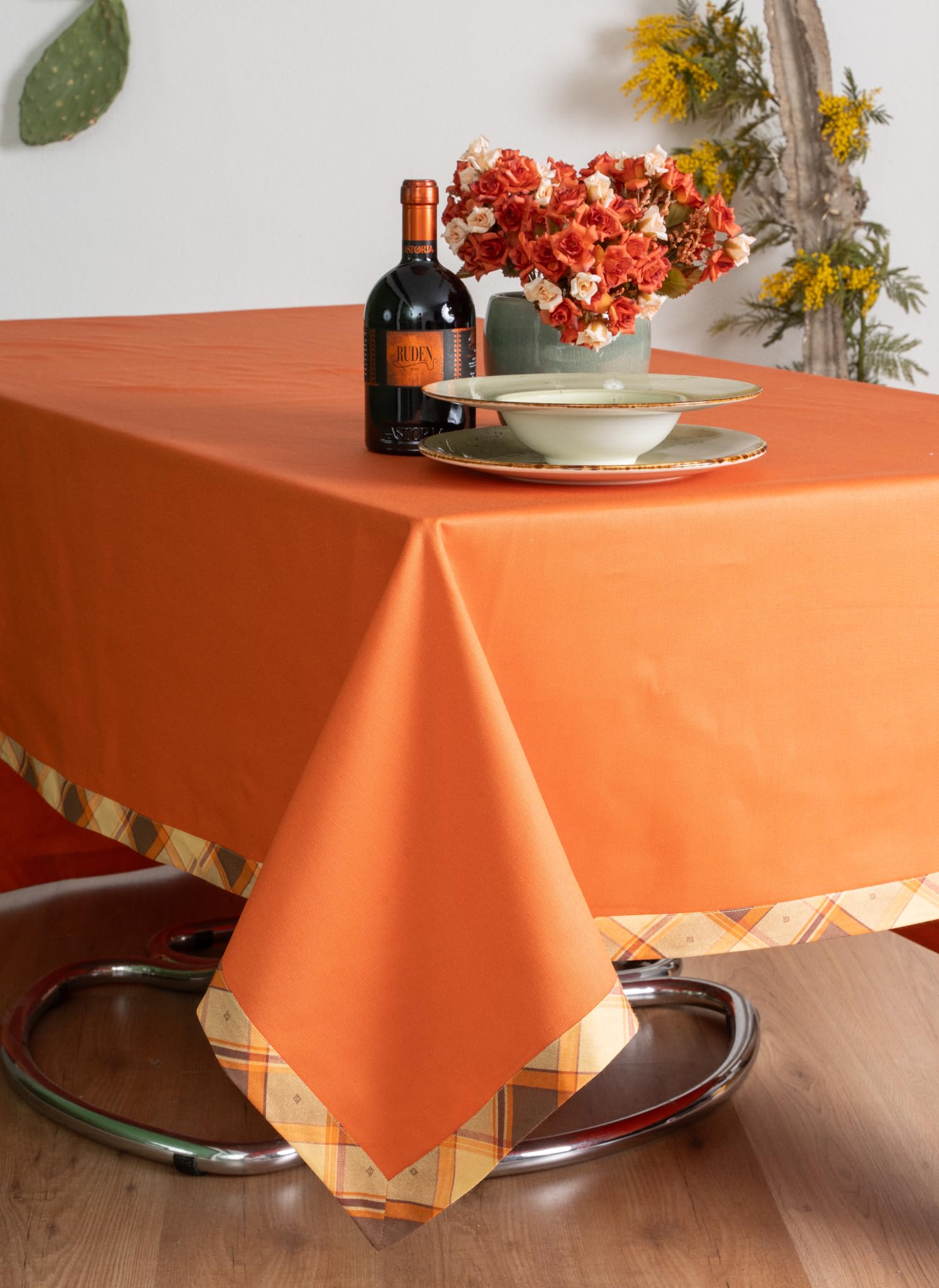 ESSE HOME – Nappe de table moderne et élégante – Tissu DRILL de pur coton – ANITA 009 (Homard, OV-140 x 220)