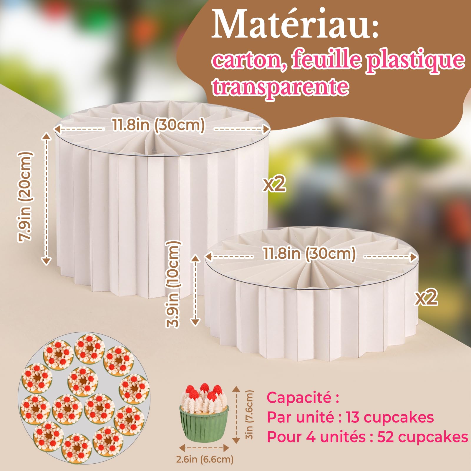 PUERSI Lot de 4 Rehausseurs de Buffet, Presentoir Aperitif Buffet Pliable pour Fêtes, Support Gateau en Acrylique et en Carton - Blanc