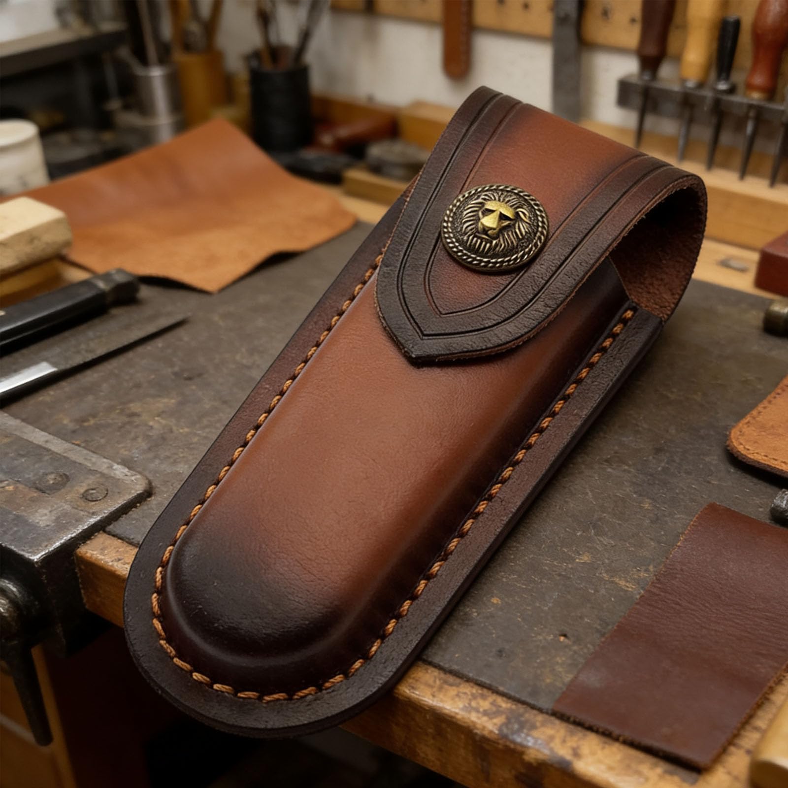 Fodero in Pelle per Pieghevole 13 cm, Custodia per Coltello Retrò Marrone Fodero in Pelle Fatto a Mano per Coltelli Borsa per Caccia Campeggio Allaperto