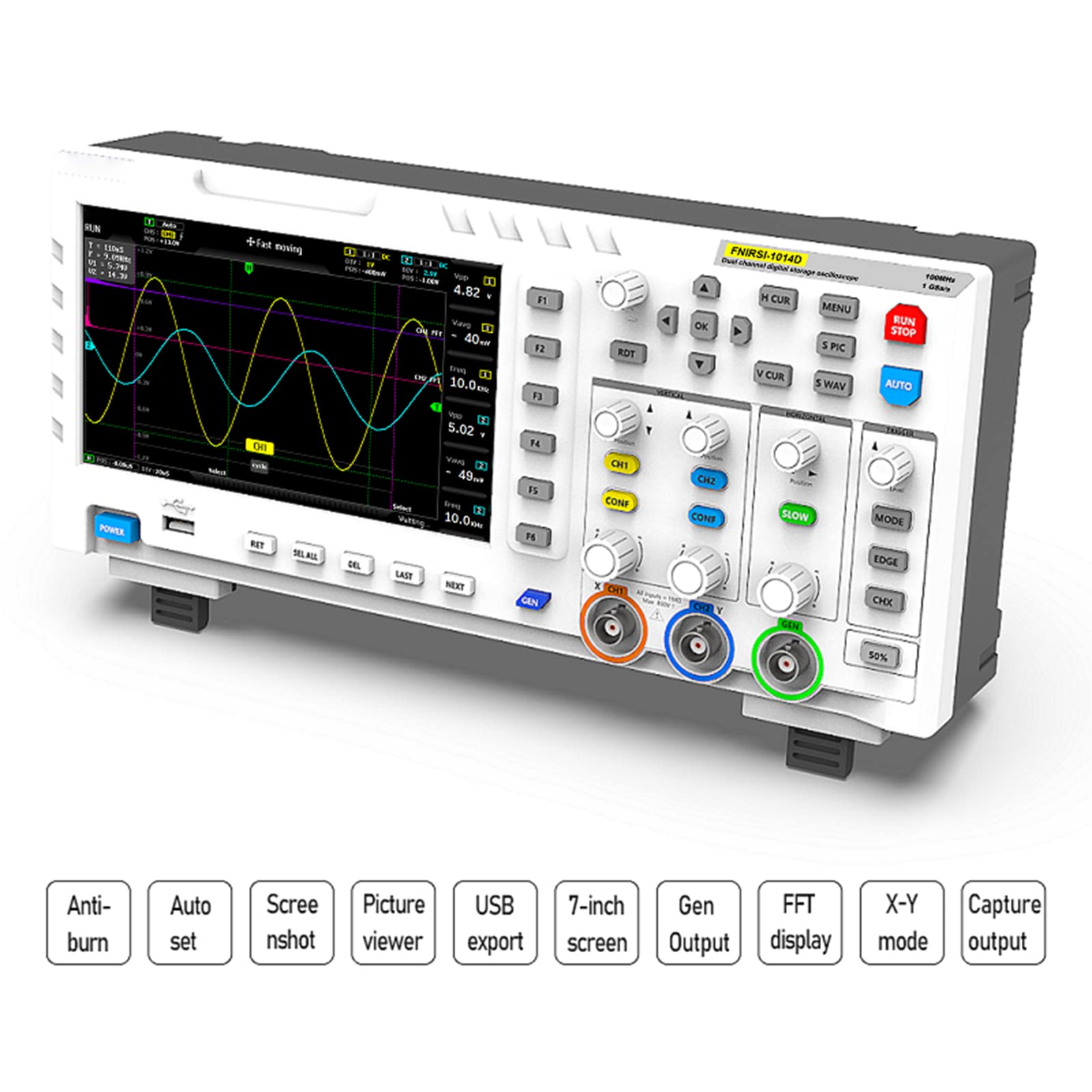 BuyWeek Digitales Oszilloskop, 2 in 1 Zwei Kanal Eingang Signalgenerator 100MHz 1GSa/s LCD Anzeige Digital Oszilloskop mit USB Schnittstelle