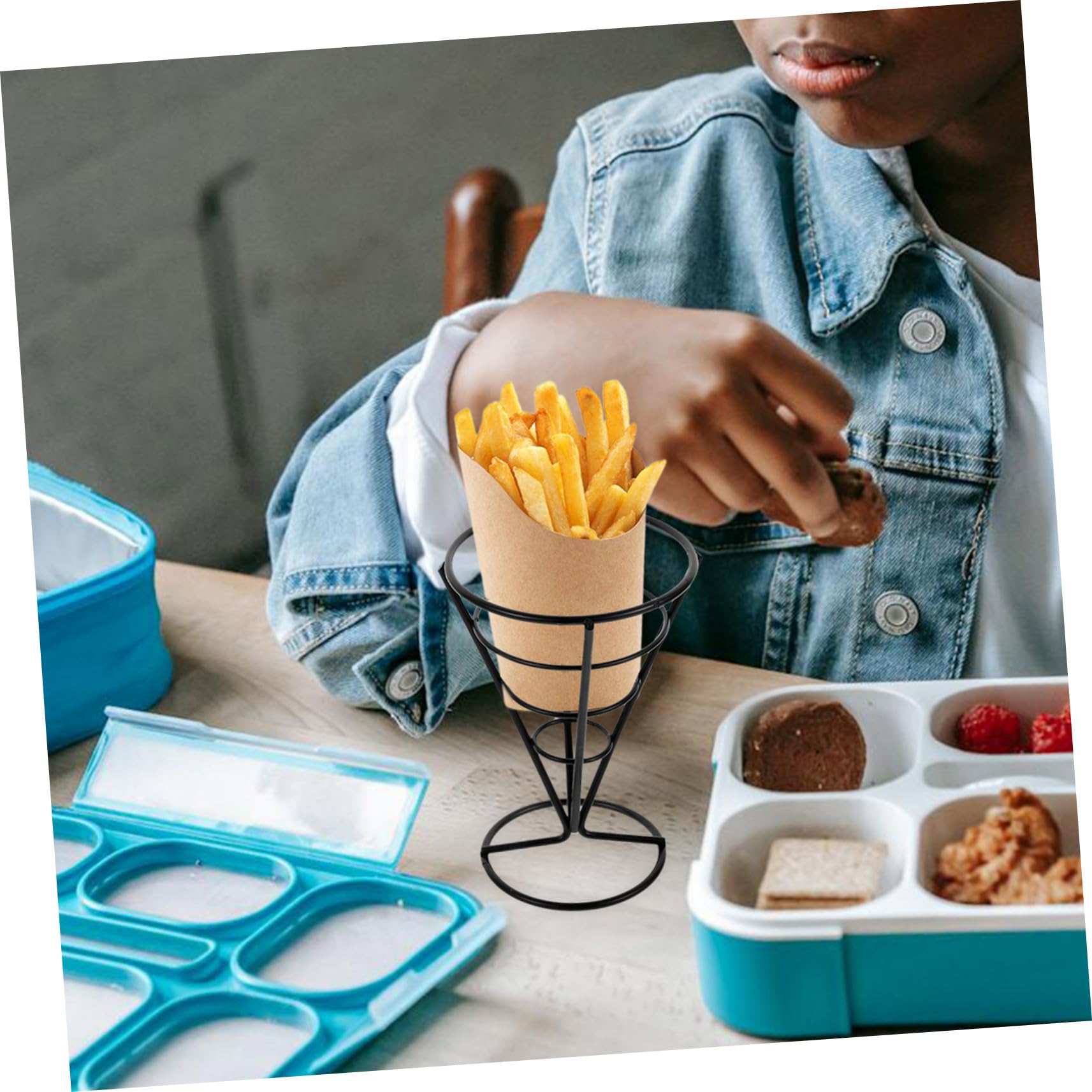 Garneck 8pcs Appetizer Display Stand Wire French Fry Cone Holder Snack Serving Racks for Restaurant Cafe Party Stylish Fried Food Holder for Weddings and Events