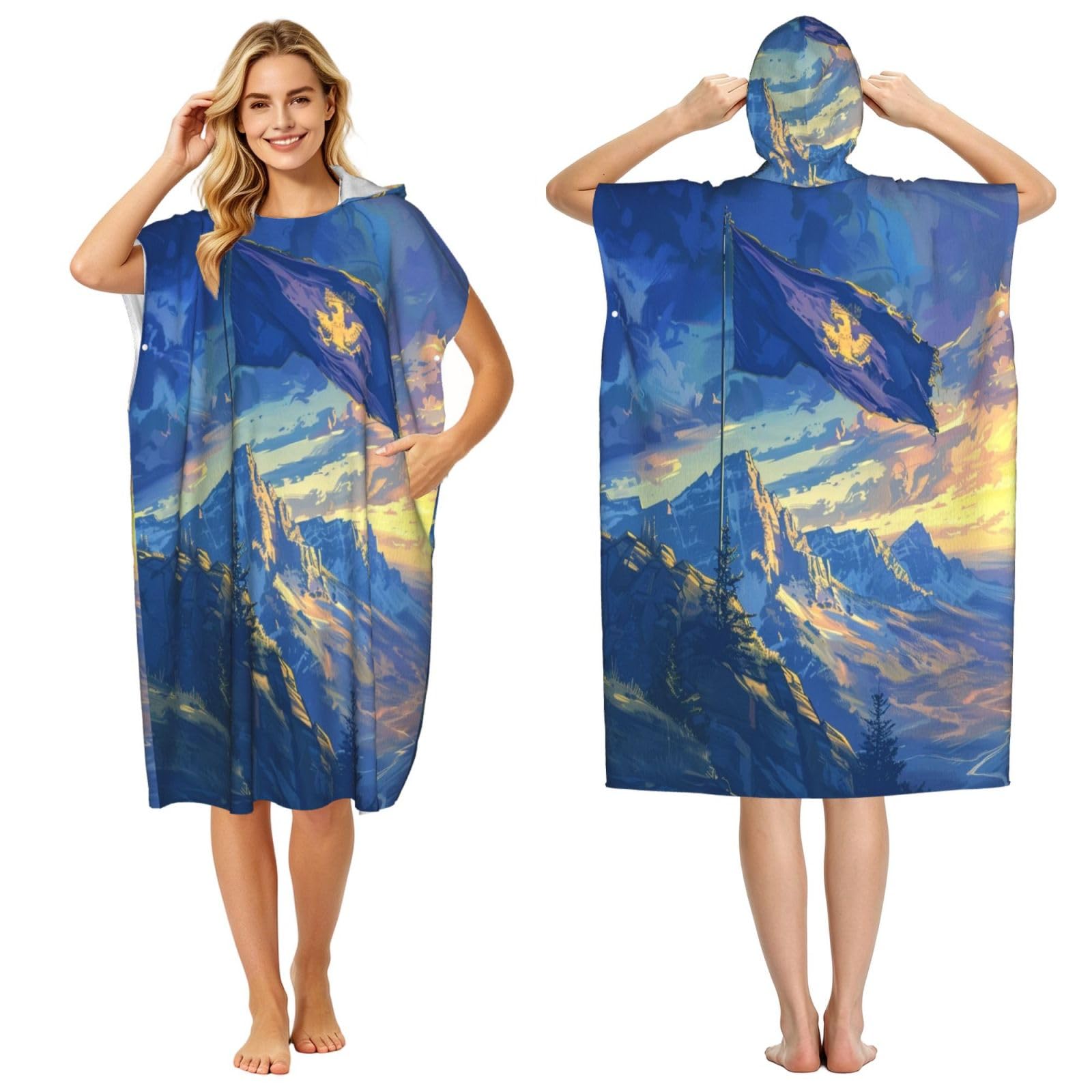 KLGRTJHK Montana Flag Adult Hooded Beach Poncho Towel 43"X35"