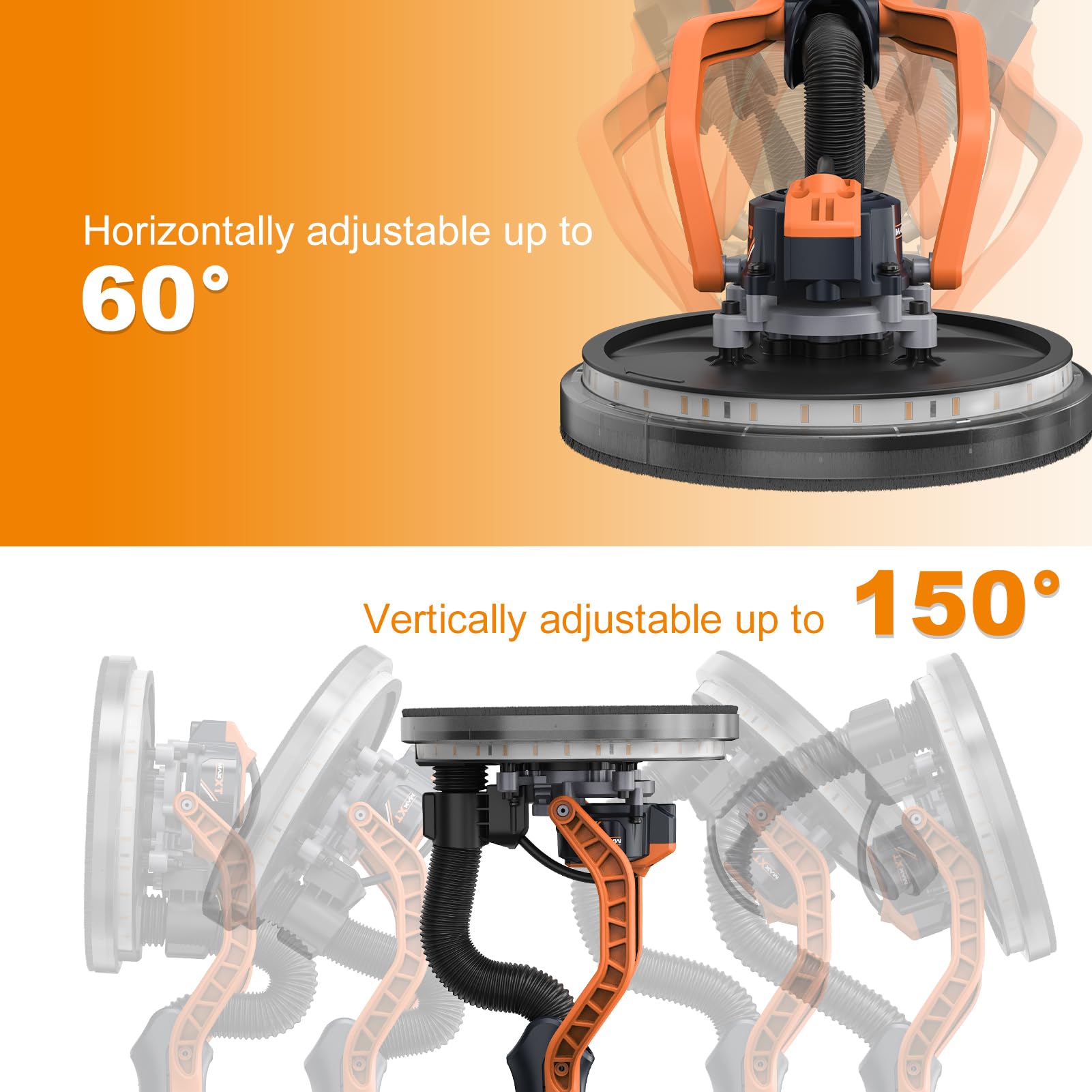 MAXXT Levigatrice per cartongesso brushless – Doppio canale per aspirazione a soffitto, canale singolo/doppio per pareti in cartongesso, luce LED, 600–1200 giri/min, 550 W, piattello 215 mm