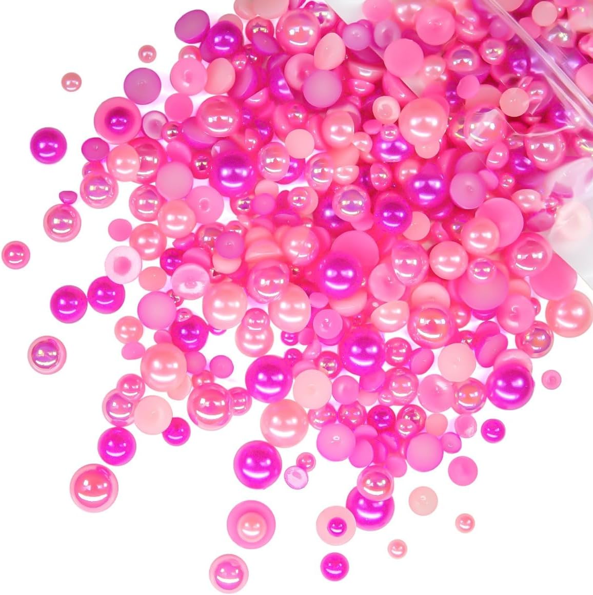 51g Half Round Pearls for Crafting Hot Pink Rose Red Set Colorful 4mm-10mm Mix Sizes Flatback Beads Charms for Nails Face Eyes Makeup Tumblers Bottles Mugs DIY Crafts Clothes Shoes Phone Case