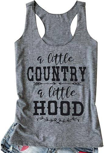 LANMERTREE Summer Vintage Racerback Tank Top Women A Little Country A Little Hood Funny Country Sleeveless Shirt Tops, Grey2, XXL