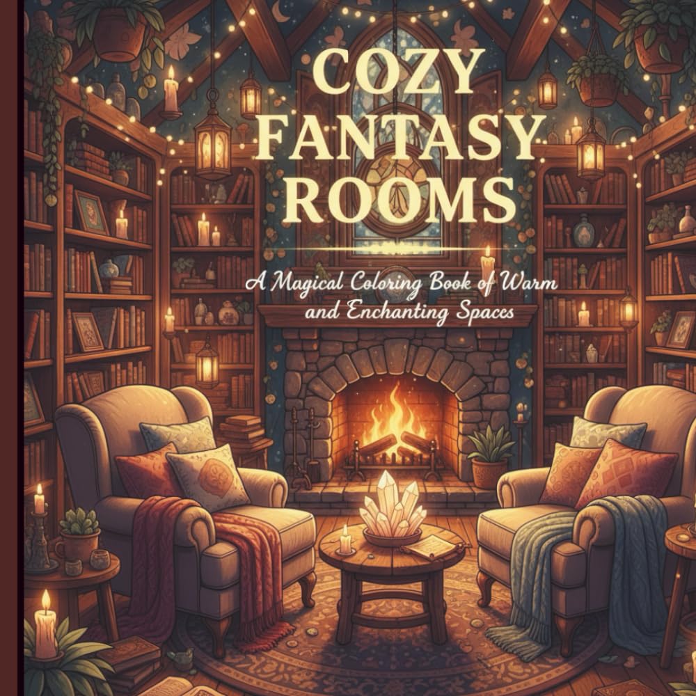 Cozy Fantasy Rooms Coloring Book: A Magical Collection of Warm, Enchanting Spaces for Relaxation and Stress Relief