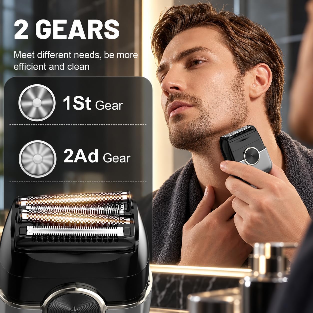 Electric Foil Shavers for Men: 4 Floating Blades & Big LED Display - Grey thumbnail