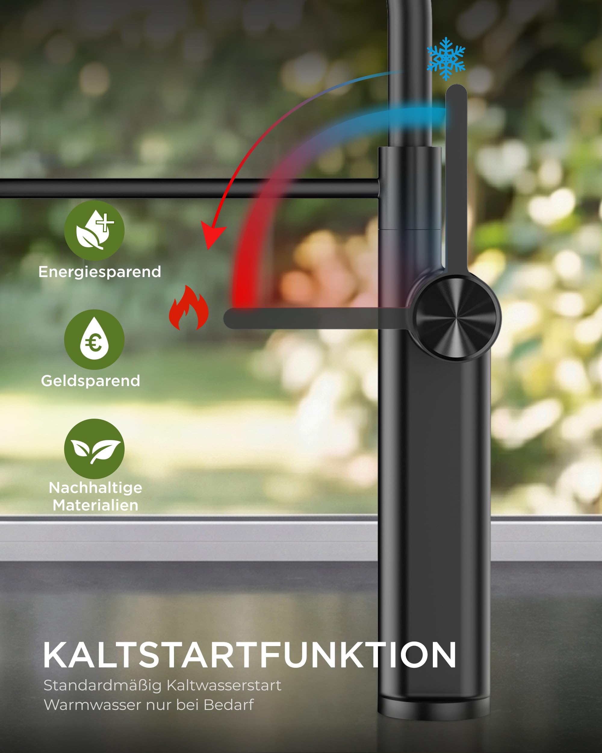 FORIOUS Wasserhahn Küche, Spültischarmatur Zwei Sprühmodi, 360° drehbarer Armatur Einhebel Warm und Kaltwasser Mischbatterie Spültischarmaturen，Matt Schwarz