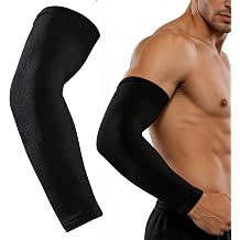 Compression Sleeve Arm - Forearm and Upper Arm Supports for Sports Fitness and Daily Use - Breathable Sweat Absorbent Arm Compression Sleeve for Tennis Golfers Weightlifting Workouts Black L