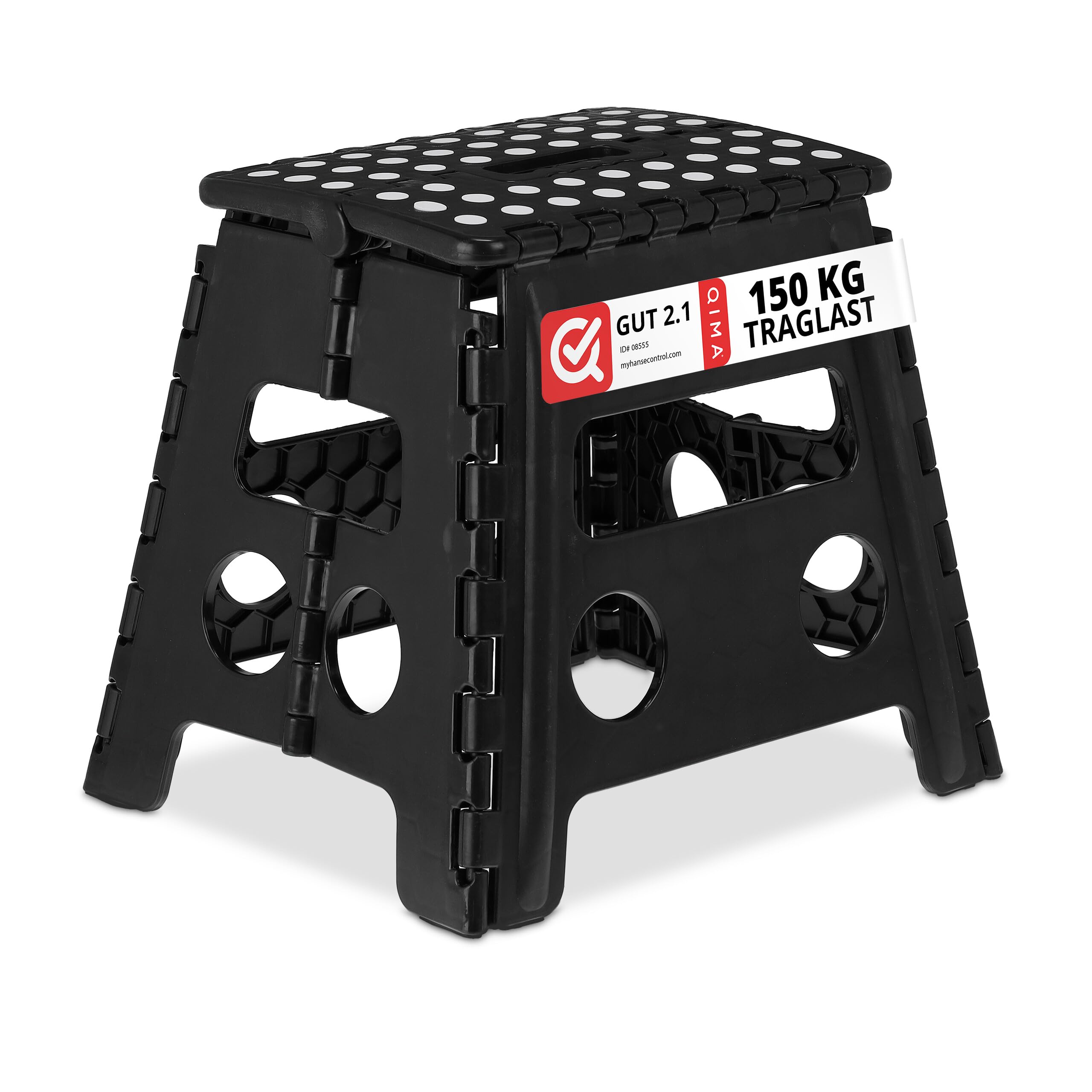 Relaxdays Taburete Plegable, Banqueta de 32,5 cm Alto, 1 Escalón, hasta 120 kg, Banca Antideslizante de Plástico, Negro, Acero