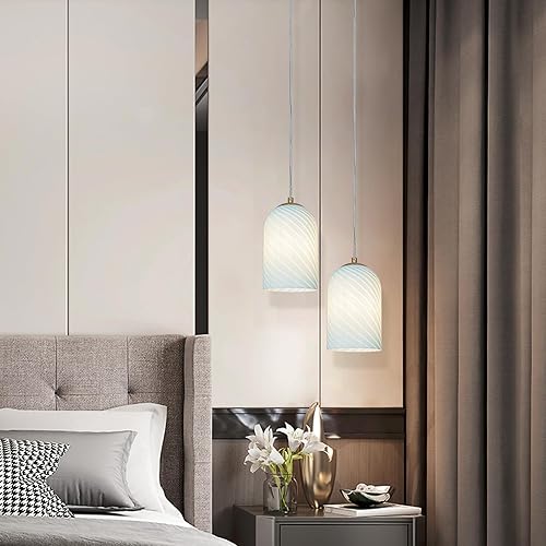 Miniatura 7 de Lámparas colgantes, lámpara colgante enchufable para isla de cocina, luces colgantes de vidrio de arte a mano con acabado de latón para mesa de