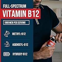 Vista 2 de BioActive Vitamin B12 - 1000 mcg, Contains All 3 Coenzyme Forms (Methyl, Adenosyl & Hydroxy) Plus Methylfolate Cofactor Supports Energy