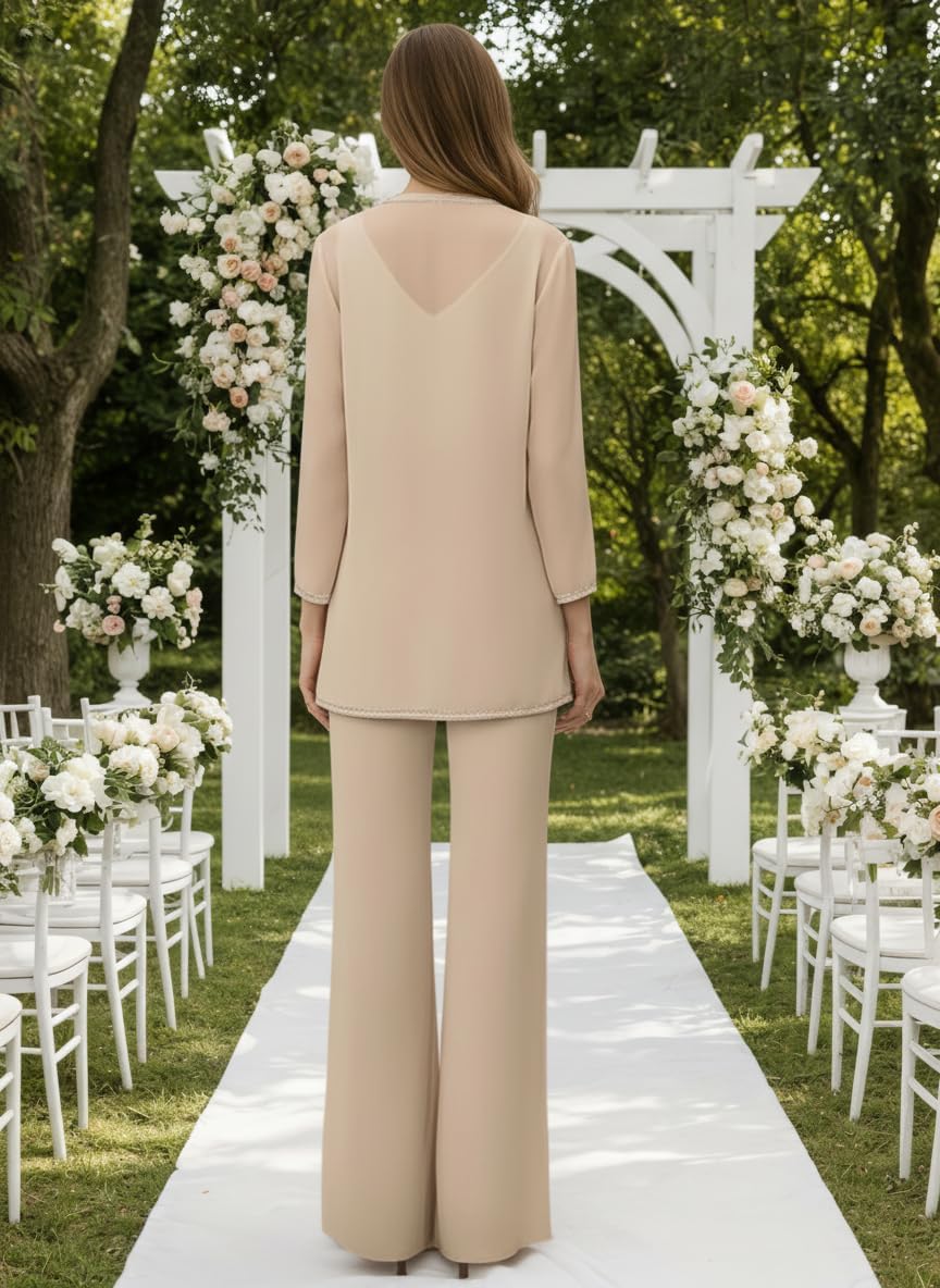 Festlicher Hosenanzug Damen 3-Teilig Mutter Der Braut Outfit Mit Jacke Langarm Elegant Brautmutter Hosenanzüge Hosen Set Für Hochzeit