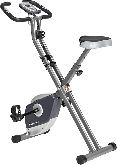 SONGMICS Rower do ćwiczeń, rower fitness, trenażer domowy, składane urządzenie do ćwiczeń, 8 ustawień oporu magnetycznego, pomiar pulsu, uchwyt na telefon komórkowy, możliwość do 100 kg,
