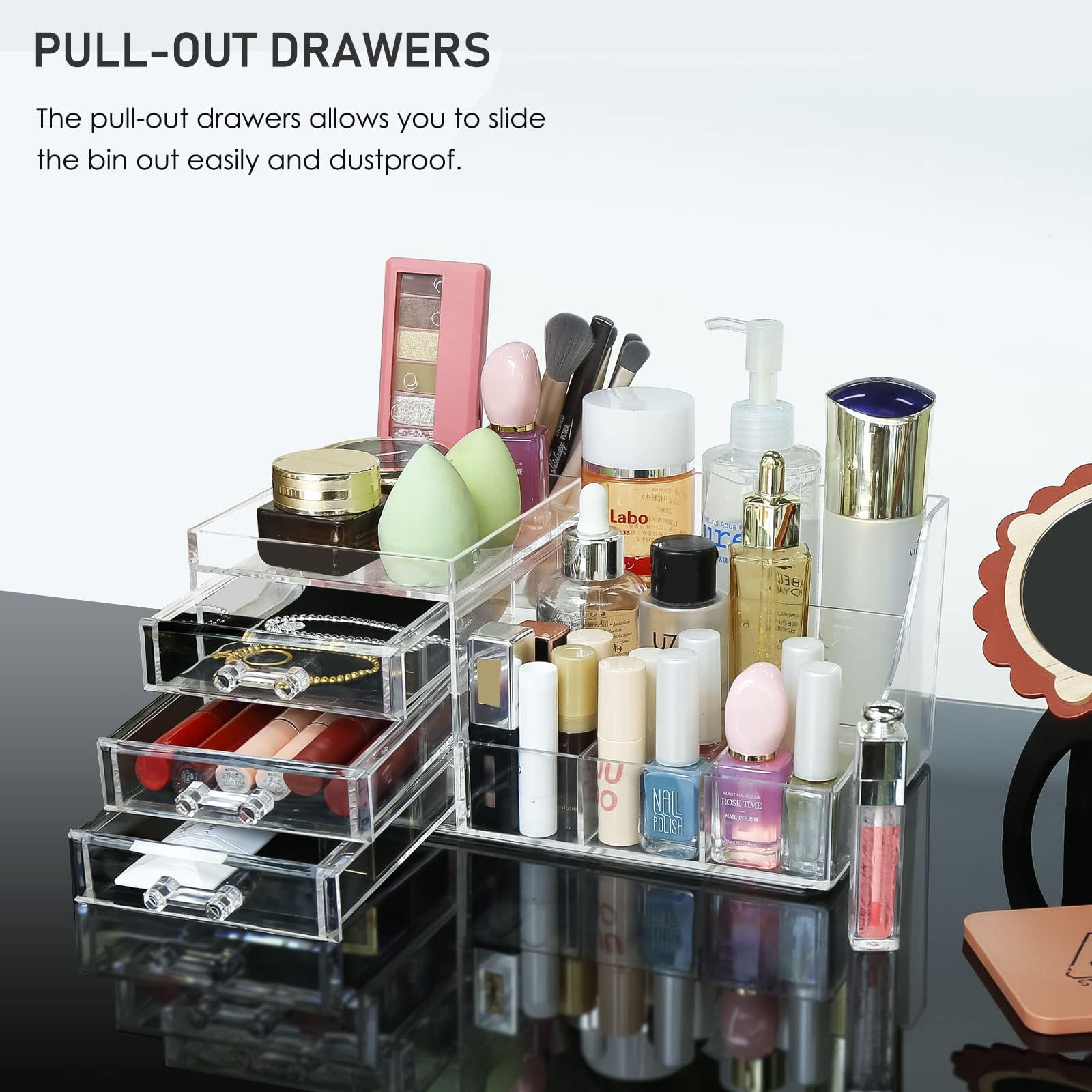2er Set Acryl-Make-up-Organizer Mit 4 Schubladen – Transparente Aufbewahrung Für Kosmetik, 27,9x16,5x37,8 Cm