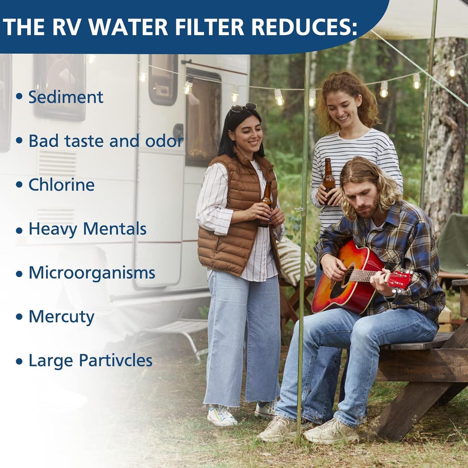 4-pack RV Water Filter, Advanced RV Inline Water Filter with Flexible Hose Protector, KDF&GAC Reduces Bad Taste, Odors, Chlorine, and Sediment, Camping Essentials for Fresh Drinking Water