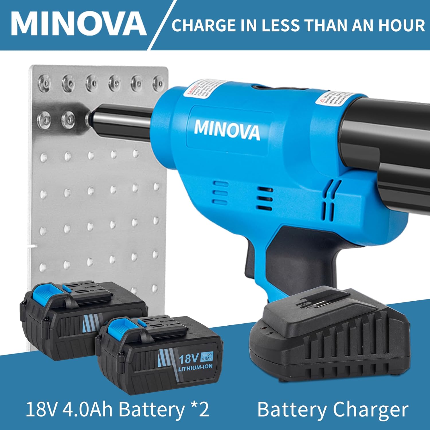 RIVETER7 Brushless Rivet Gun, Cordless Rivet Tool compatible with 1/4"(6.4mm) Stainless Steel Rivets, Automatic Rivet Recoil with 18V 4.0Ah Battery(2pcs) 1 Charger, Carrying Case