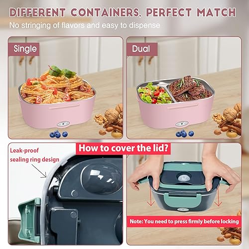 Miniatura 5 de LAVAED Fiambrera eléctrica con calefacción  80 W de calentamiento rápido, calentador portátil para cochecamiónoficinaal aire libre, libre de BPA