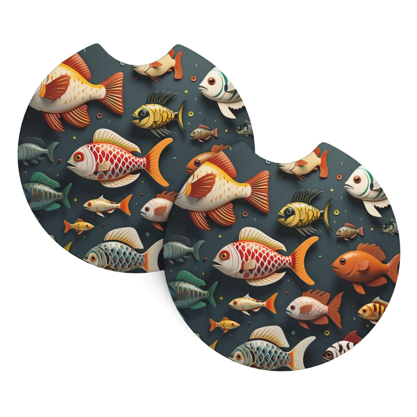 2 Pack Car Coaster for Cup Holders Sea Animals Car Cup Coaster 2.7" Neoprene Non-Slip Automotive Cup Mat Universal Auto Car Interior Accessories for Women Men Cup Pad