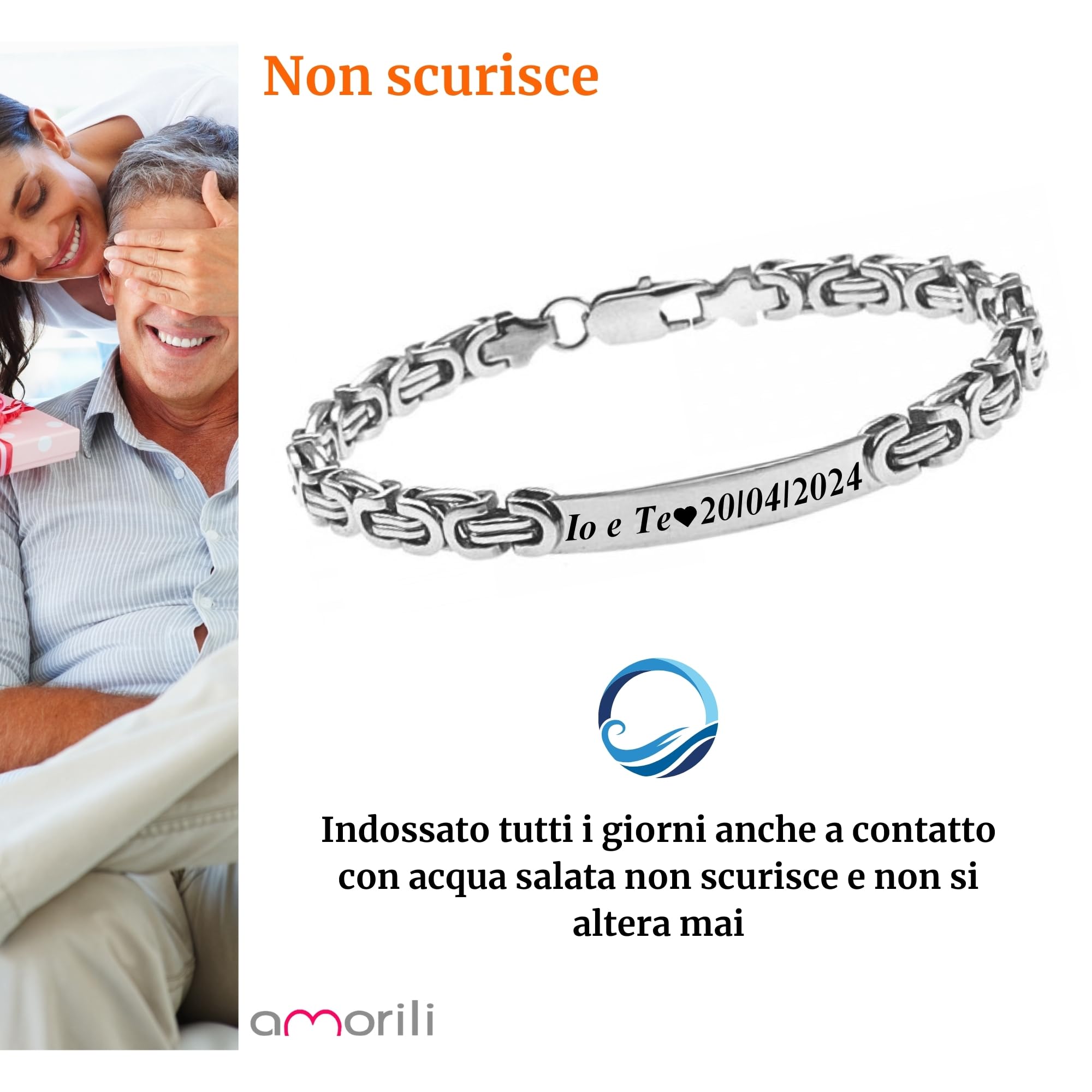 Bracciale Uomo Personalizzato con Incisione Acciaio Inox Catena Bizantina – Braccialetto Elegante con Nome Data Dedica – Design Intrecciato Regolabile – Idea Regalo Uomobcc2345