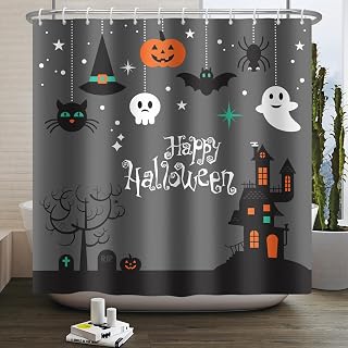 Leowefowa Happy Halloween Shower Curtain Funny Pumpkin Lantern Ghost Curtain for Bathroom Spooky Spider Tombstone Trick or Treat Cute Kids Curtains Decor Waterproof Durable Fabric 72x72 inch