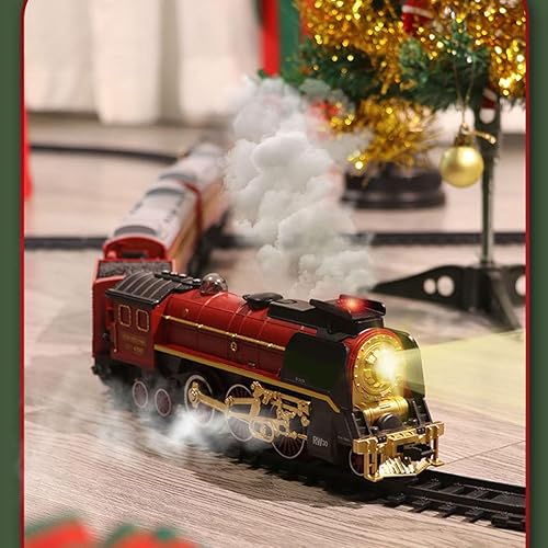 Miniatura 6 de Juego de tren eléctrico para adultos, juego de tren eléctrico vintage de Navidad con luz, vapor y humo, modelo de tren de aleación con pista