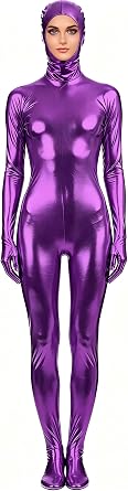VSVO Shiny Spandex Open Face Full Bodysuit Zentai Suit for Adults
