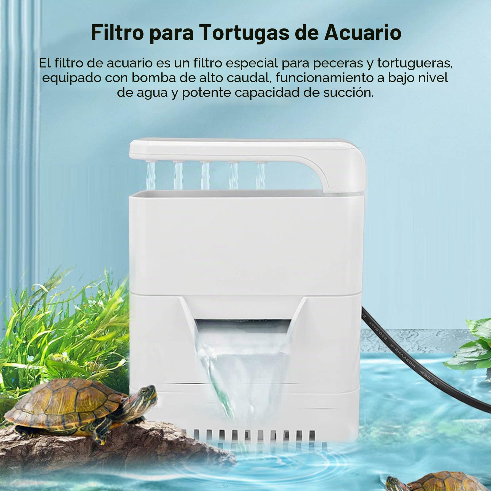 MXGZ Filtro de Tanque de Tortuga, 3 en 1, Filtro de Tanque de Peces pequeño de bajo Ruido, bajo Nivel de Agua para Tanque de Tortuga