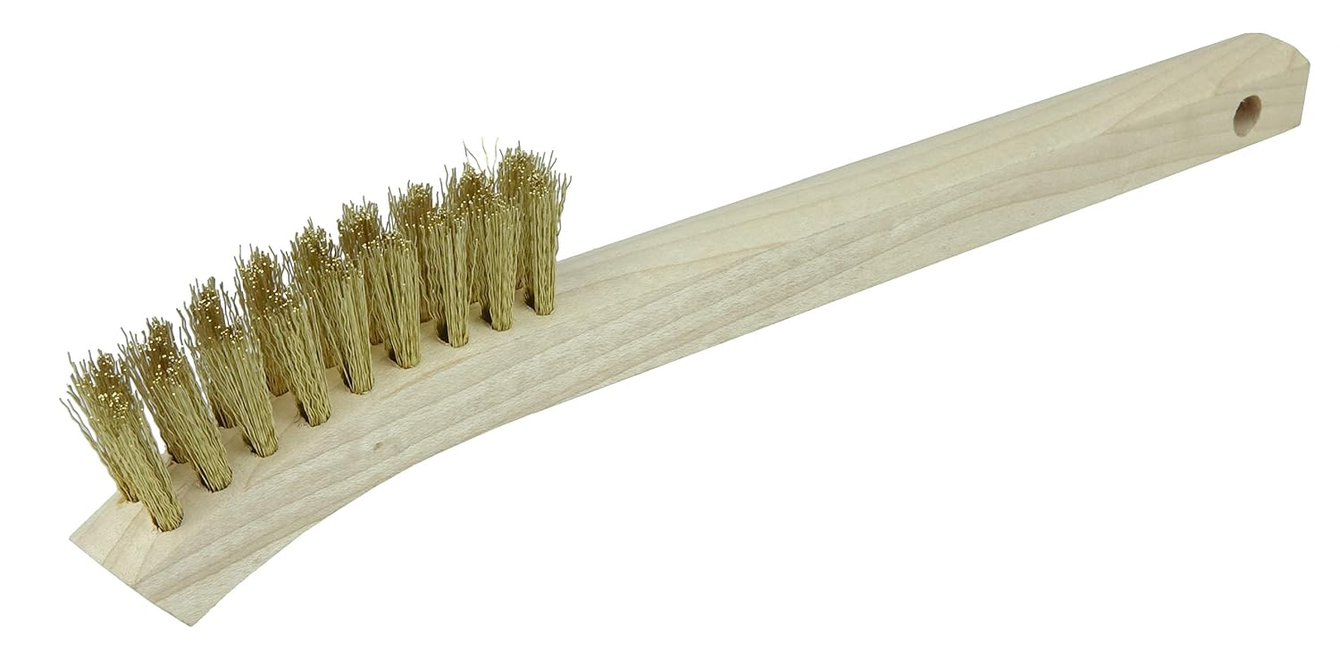 Weiler 95014 Small Hand Wire Scratch Brush, Brass Fill, Wood Block, 2 X 9 Rows, Made in the USA (Pack of 2)