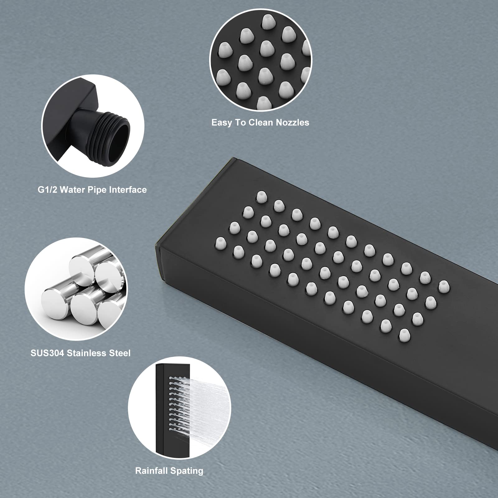 Heyalan Hand Shower Wand Handheld Shower Spray SUS304 Stainless steel Single Function Handheld Shower High Pressure Luxury Hand Shower Head,Curved ,Matte Black Heyalan Hand Shower Wand Handheld Shower Spray SUS304 Stainless steel Single Function Handheld Shower High Pressure Luxury Hand Shower Head,Curved ,Matte Black