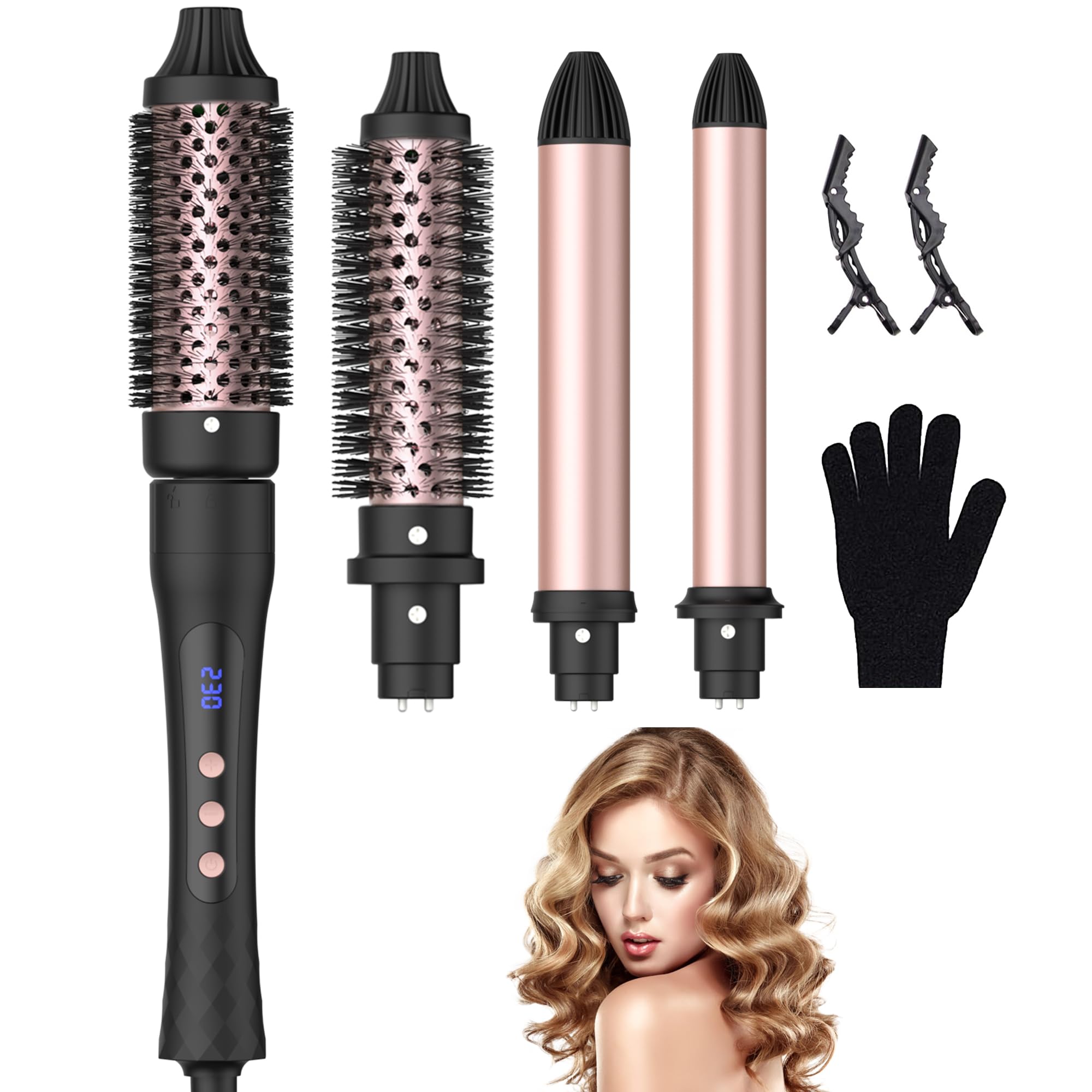Lockenstab Thermal Brush 3-in-1 – 9 Temperaturen, 3 Austauschbare Bürstenköpfe, Dual-Spannung