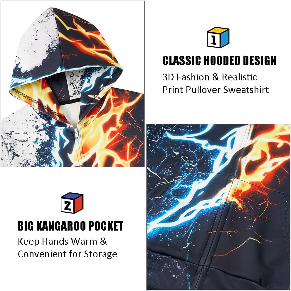 uideazone Boys Girls Zip Up Hoodies 3D Graphic Hooded Sweatshirts Hoody Coat with Pockets for Kids 6-14T - Image 8