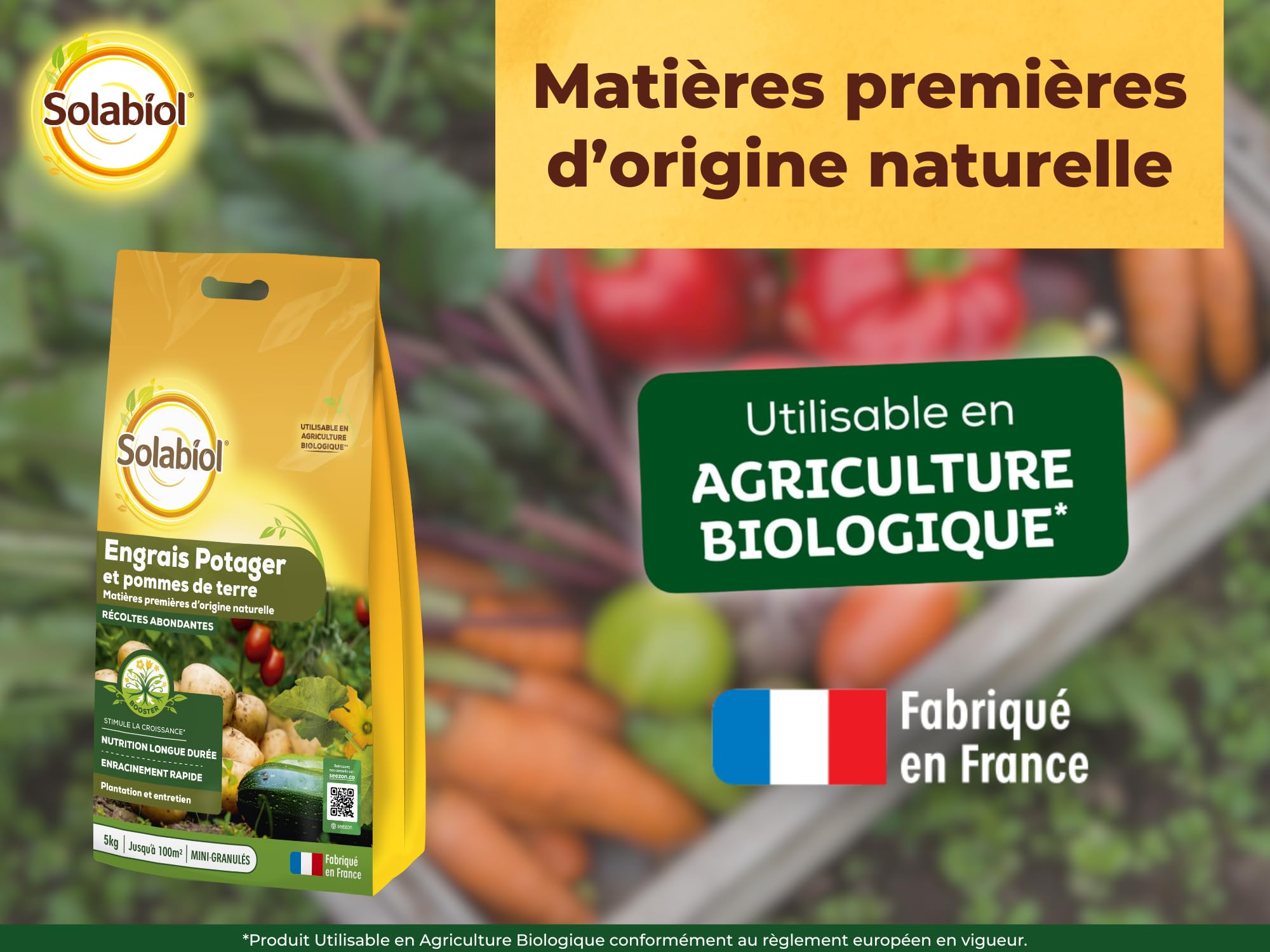 SOLABIOL Engrais Potager - 5Kg - Jusqu'à 100m² - Nutrition Longue Durée - Efficace Pour Tous Les Légumes - Bonifie Le Sol - Utilisable En Agriculture Biologique SOPOTY5B