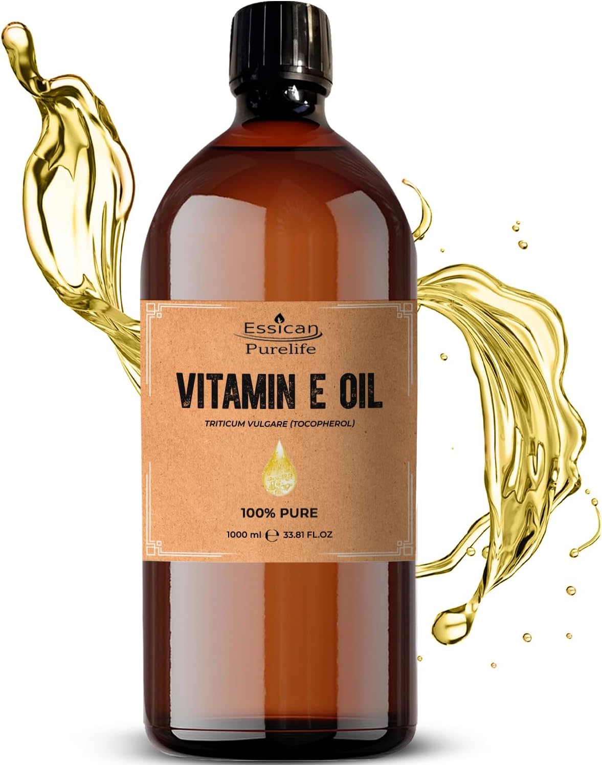 Essican Purelife Vitamin E Oil for Skin, Hair & Face Carrier Oils 1000ml | Hair Growth, Face Care, Nail & Cuticle Care, Antioxidant Rich, Daily Moisturising, Essential Oils Mixing, Natural Vit E Oil