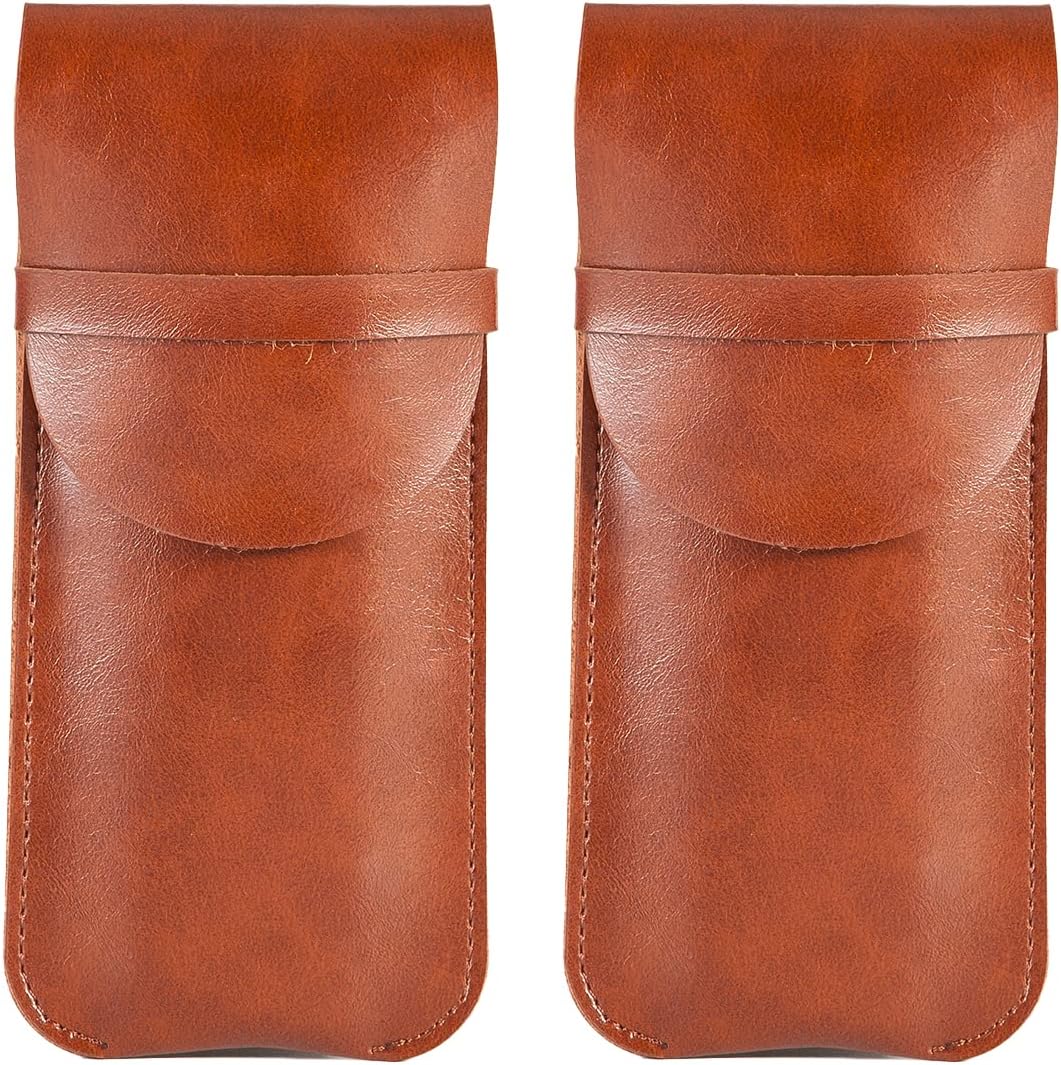 Vintage Leather Pencil Pouch - Soft Leather Pencil Sleeve Pen Holder Case Pocket Protector, Home Office Supplies - Brown