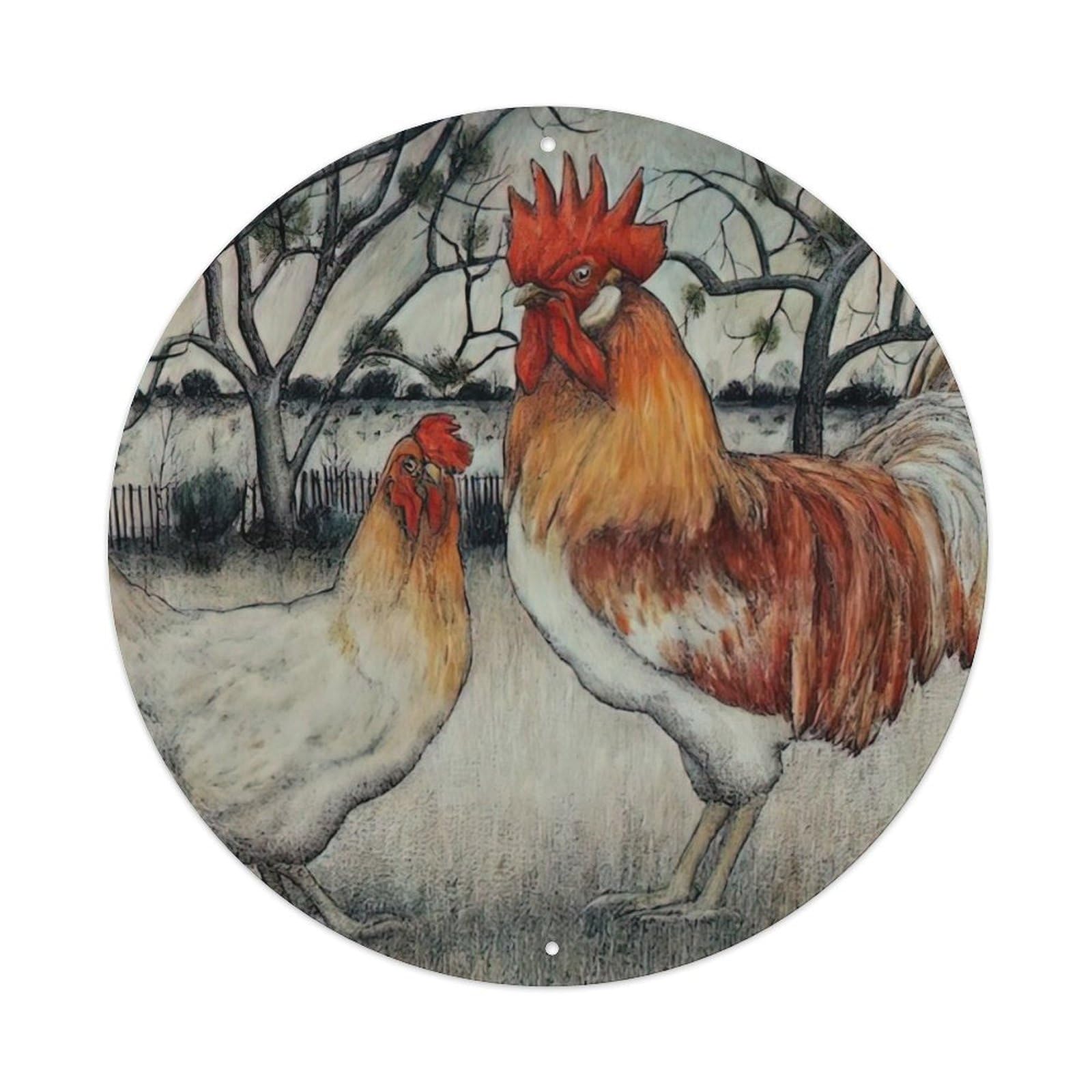 Animal Artwork Rooster And Hen Vintage Metal Tin Sign Plaque Wall Decor for Cafe, Club Bar, Office, Garden Metal Poster 8x8Inch