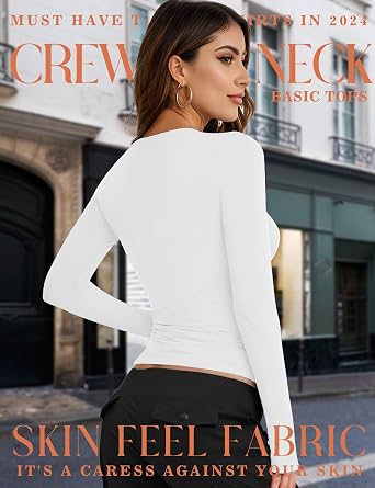 YOGINGO Womens Long Sleeves Shirt Basic Crew Neck Slim Fit Tees Casual Y2k Going Out Outfits Compression Tight Fitted Clothes