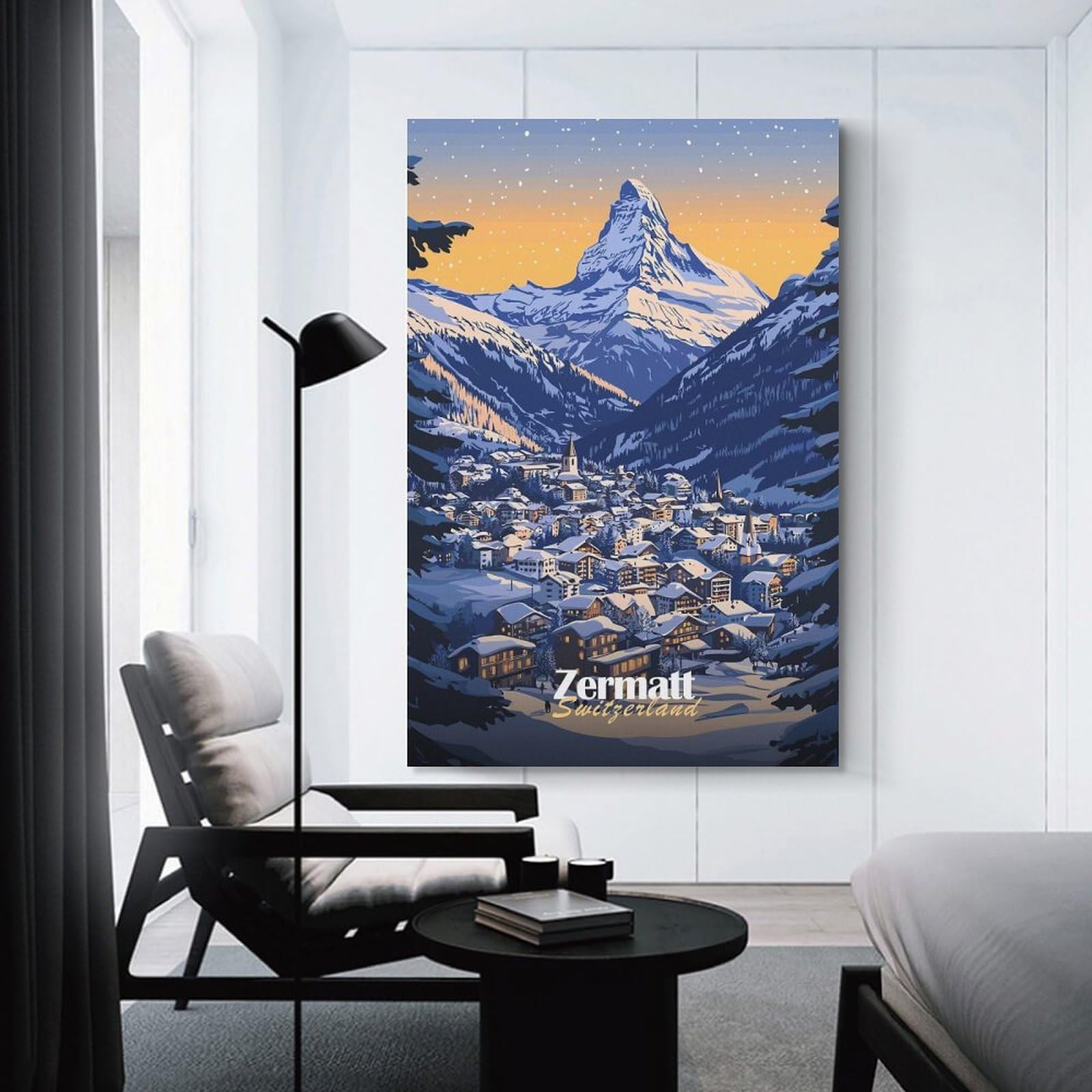 Junmoney Decorative Wall Artwork Zermatt Switzerland Mountain Village, 08x12inch(20x30cm), for Corridors, Hallways Or Apartment Entries, Wall Decor to Refresh Empty Corners