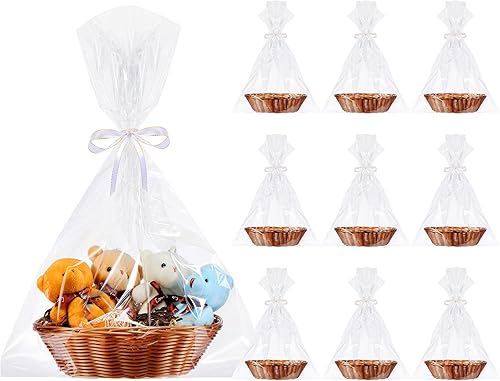Miniatura 9 de 9 cestas de plástico para regalos, cesta ovalada vacía con 10 bolsas transparentes, cesta de almacenamiento de alimentos, cesta vacía tejida, cesta