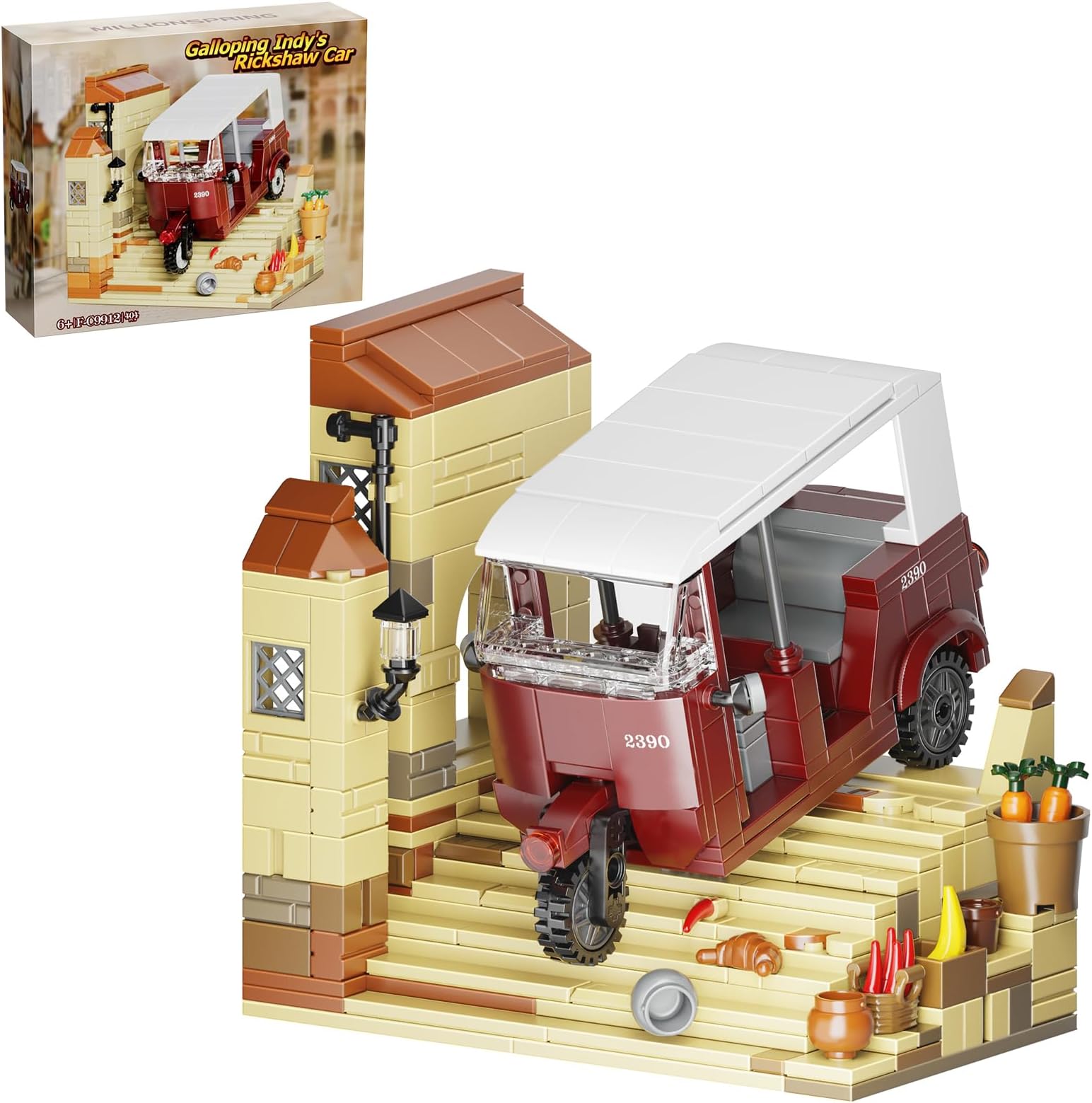 Indiana Jone Building Set Toys Indy's Rickshaw Tuk Tuk 2390 Car Compatible with Lego for Dial of Destiny Galloping Fans, Famous Film Toys Birthday Gifts for Kids Boys and Girls 6+ (404pcs)