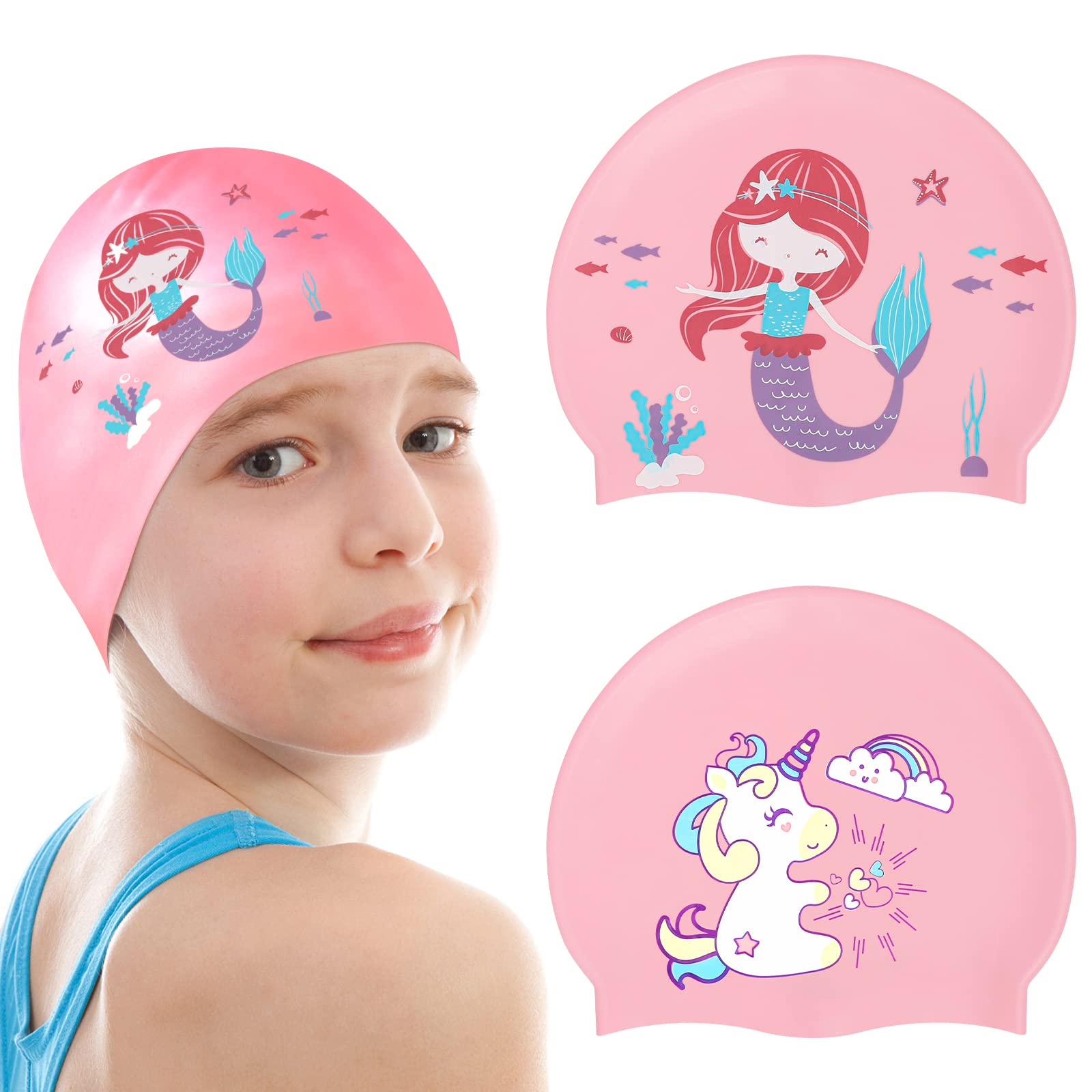 Kids Swim Cap Cartoon Silicone Swimming Cap Waterproof Shower Caps for Long and Short Hair Kids Fully Cover Swimming Hat Bathing Caps for Girls Youth Teen (B0BYHKJKDS) Amazon Price History, Amazon Price Tracker