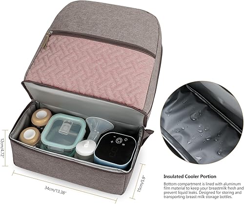 Miniatura 3 de Bolsa para extractor de leche con compartimento para extractor de leche, bolsa enfriadora de tamaño mediano, bolsa de bombeo de doble capa para mamá