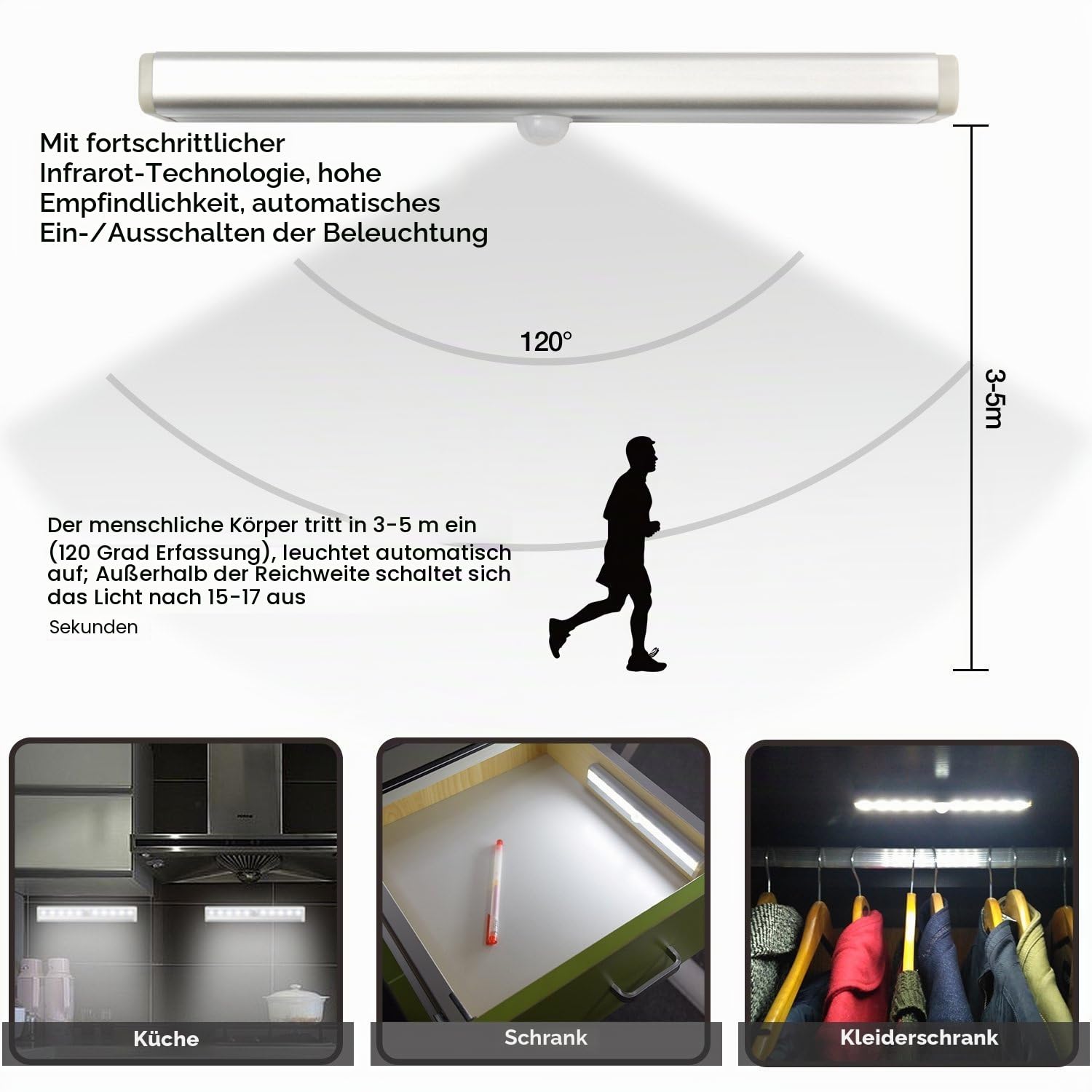LDOPTO Schrankbeleuchtung Led mit Bewegungsmelder 4 Stück Schranklicht Schrankleuchte Led Leiste Unterbauleuchte Küche Schrankleuchten für Kleiderschrank, Treppe, Kofferraum, RV