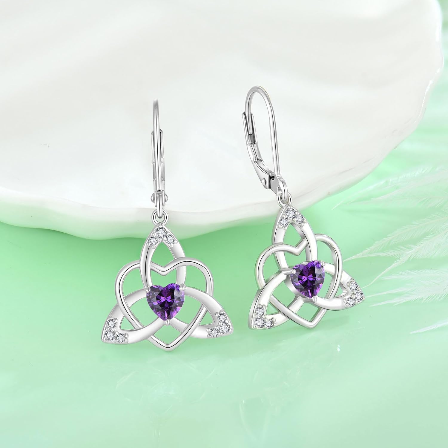 FJ Celtic Knot Earrings 925 Sterling Silver Irish Dangle Drop Earrings Birthstone Jewelry for Women